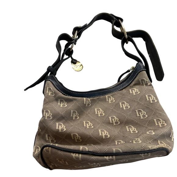 Dooney & Bourke Brown Monogram Canvas Shoulder Bag with Black Leather Trim - Picture 1 of 7